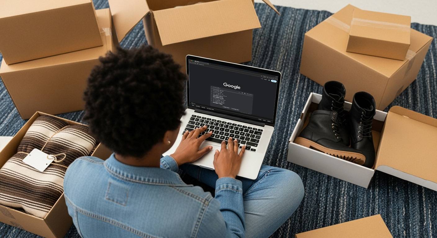 A business owner searching for a company on a laptop, representing how customers look online for businesses in 2025
