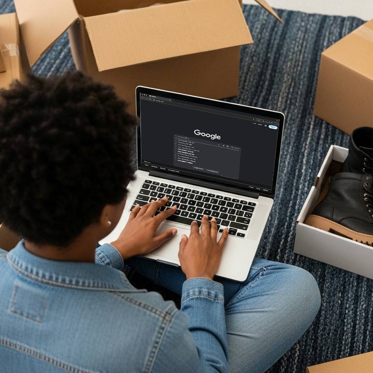 A business owner searching for a company on a laptop, representing how customers look online for businesses in 2025