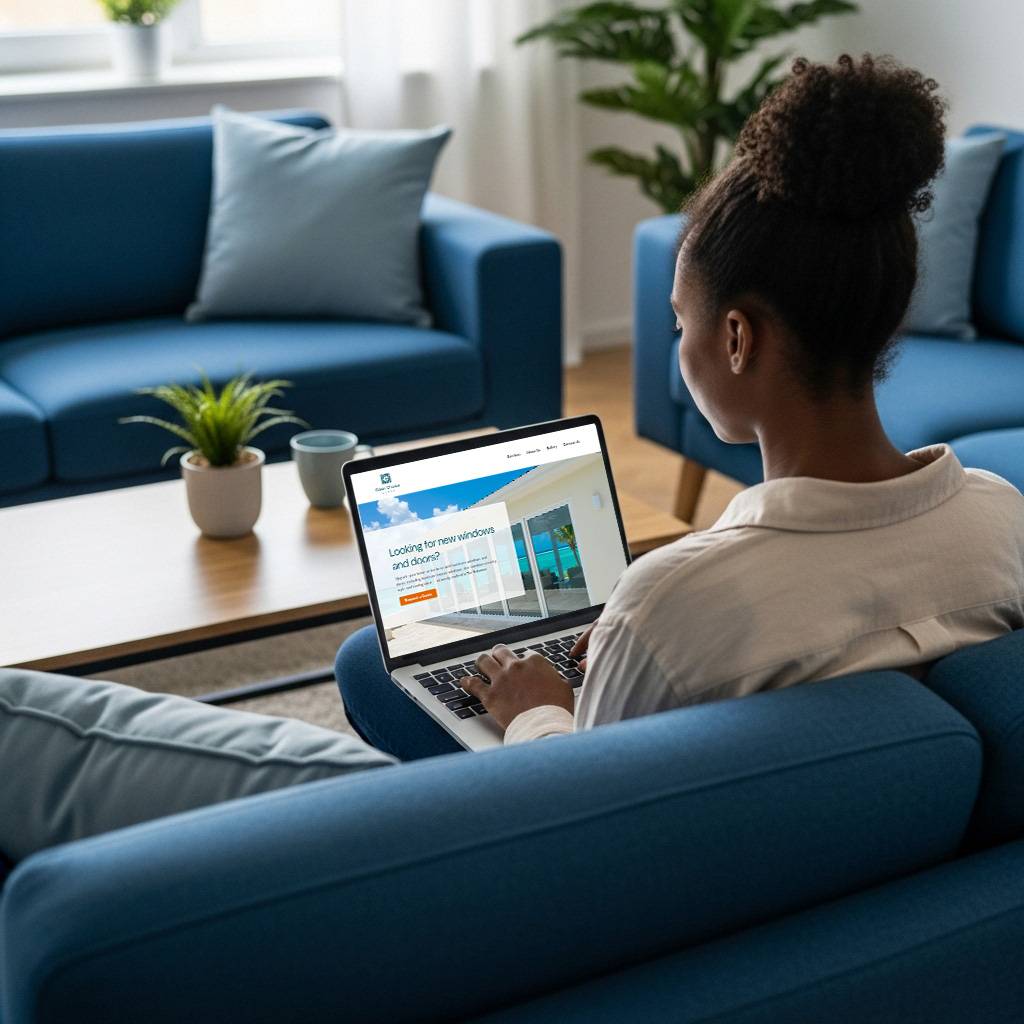 Young Bahamian man and woman collaborating on a website design at a bright modern workspace in Nassau, The Bahamas